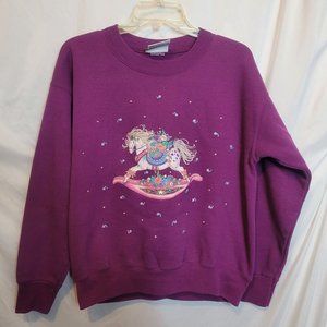 Vintage Rocking Horse Sweatshirt Pullover Purple Size M Gopher Sport 80s